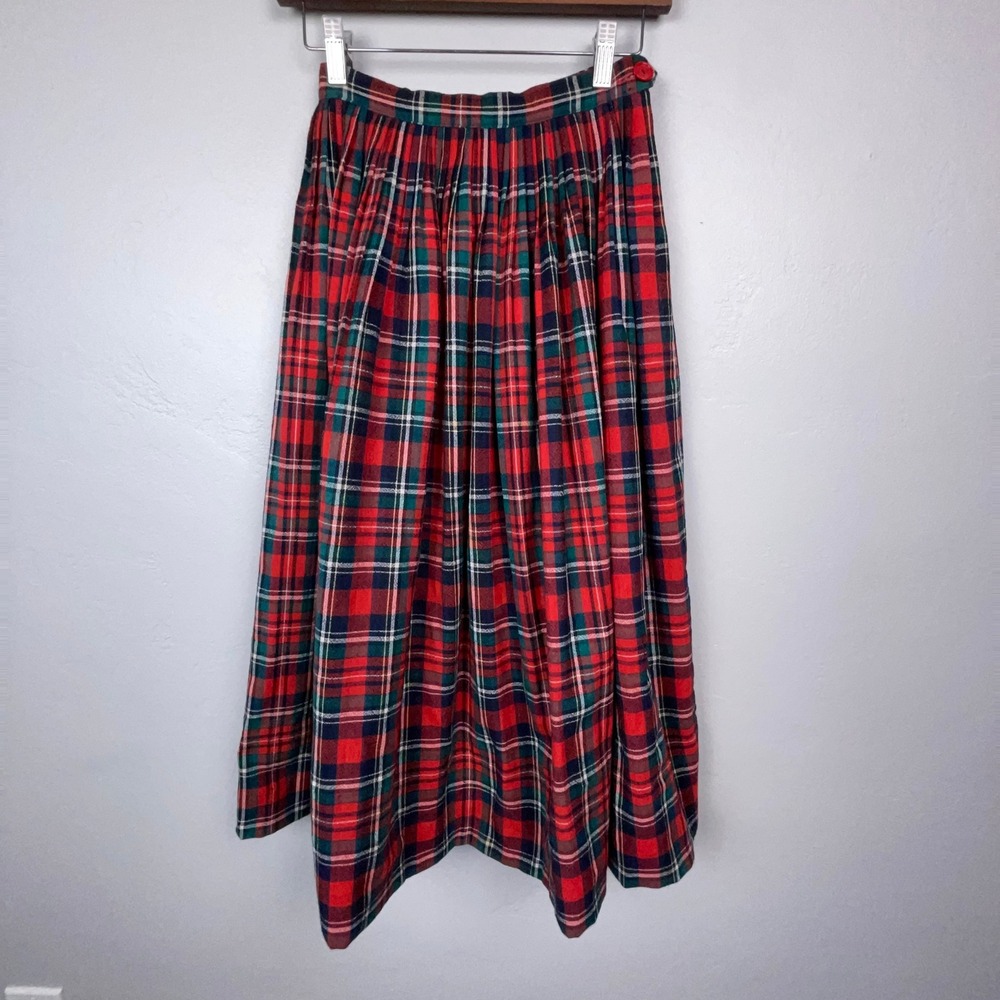 Jantzen Tartan Plaid Skirt Women 14 Red Plaid Pleated Maxi Vintage Made in USA